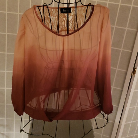 by & by Tops - Ombre Pink to Burgundy Sheer Top